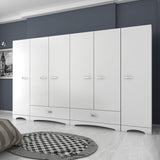 Dulap Haine Dormitor Ema 6 usi si 2 sertare, Alb - Nuc Alb, 243x181x48 cm - Alb