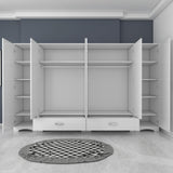 Dulap Haine Dormitor Ema 6 usi si 2 sertare, Alb - Nuc Alb, 243x181x48 cm - Alb