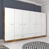 Dulap Haine Dormitor Ema 6 usi si 2 sertare, Alb - Nuc Alb, 243x181x48 cm - Nuc Alb