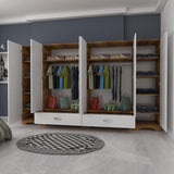 Dulap Haine Dormitor Ema 6 usi si 2 sertare, Alb - Nuc Alb, 243x181x48 cm - Nuc Alb