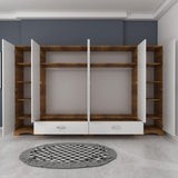 Dulap Haine Dormitor Ema 6 usi si 2 sertare, Alb - Nuc Alb, 243x181x48 cm - Nuc Alb