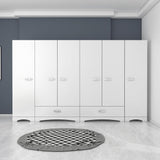 Dulap Haine Dormitor Ema 6 usi si 2 sertare, Alb - Nuc Alb, 243x181x48 cm - Alb
