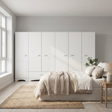 Dulap Haine Dormitor Ema 6 usi si 2 sertare, Alb - Nuc Alb, 243x181x48 cm - Alb