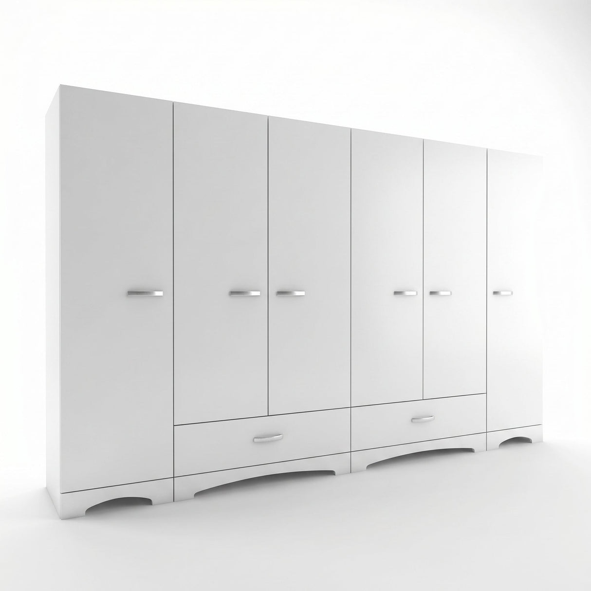 Dulap Haine Dormitor Ema 6 usi si 2 sertare, Alb - Nuc Alb, 243x181x48 cm - Alb