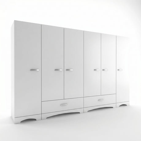 Dulap Haine Dormitor Ema 6 usi si 2 sertare, Alb - Nuc Alb, 243x181x48 cm