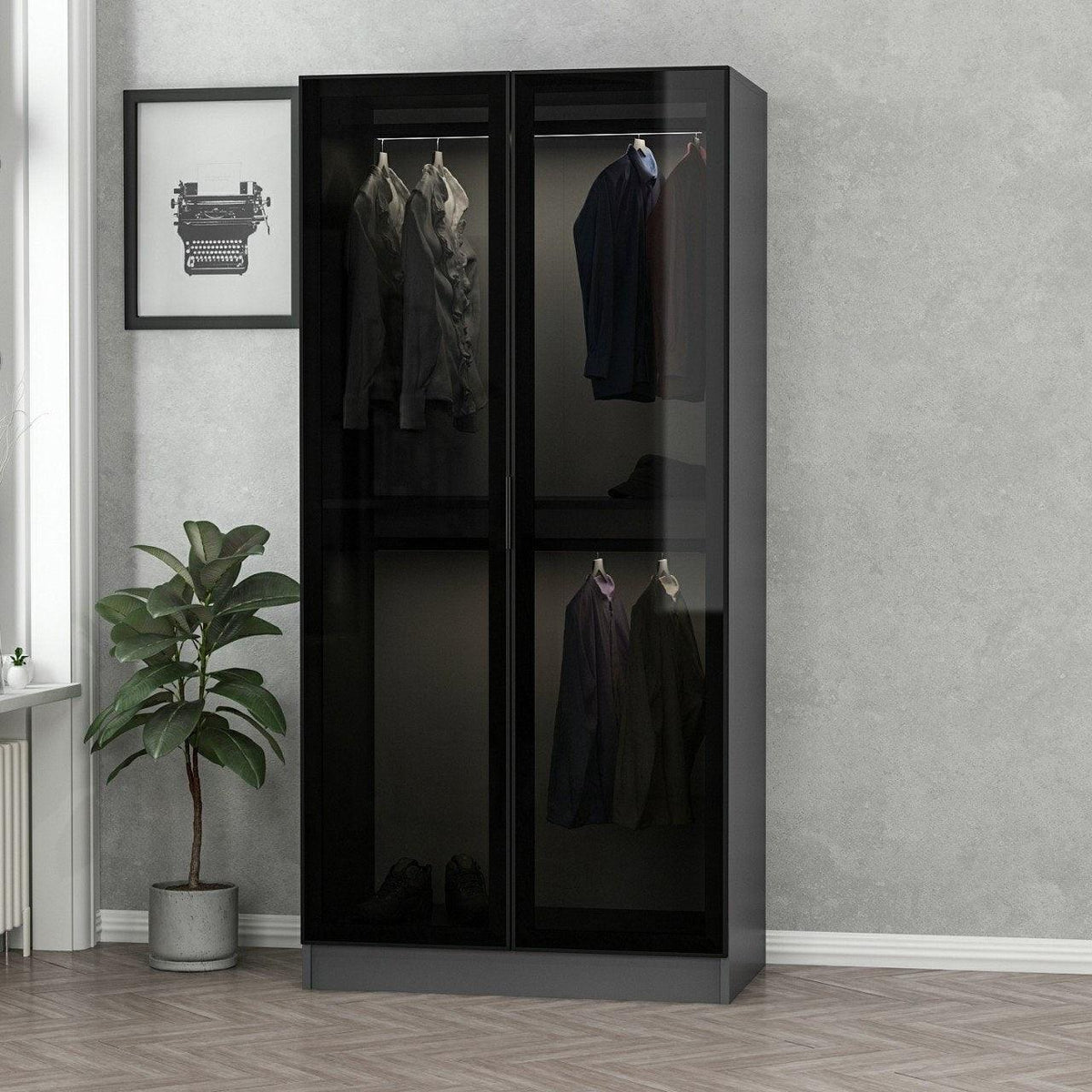 Dulap Haine Kale Glass - 210, Negru, 90x210x52 cm