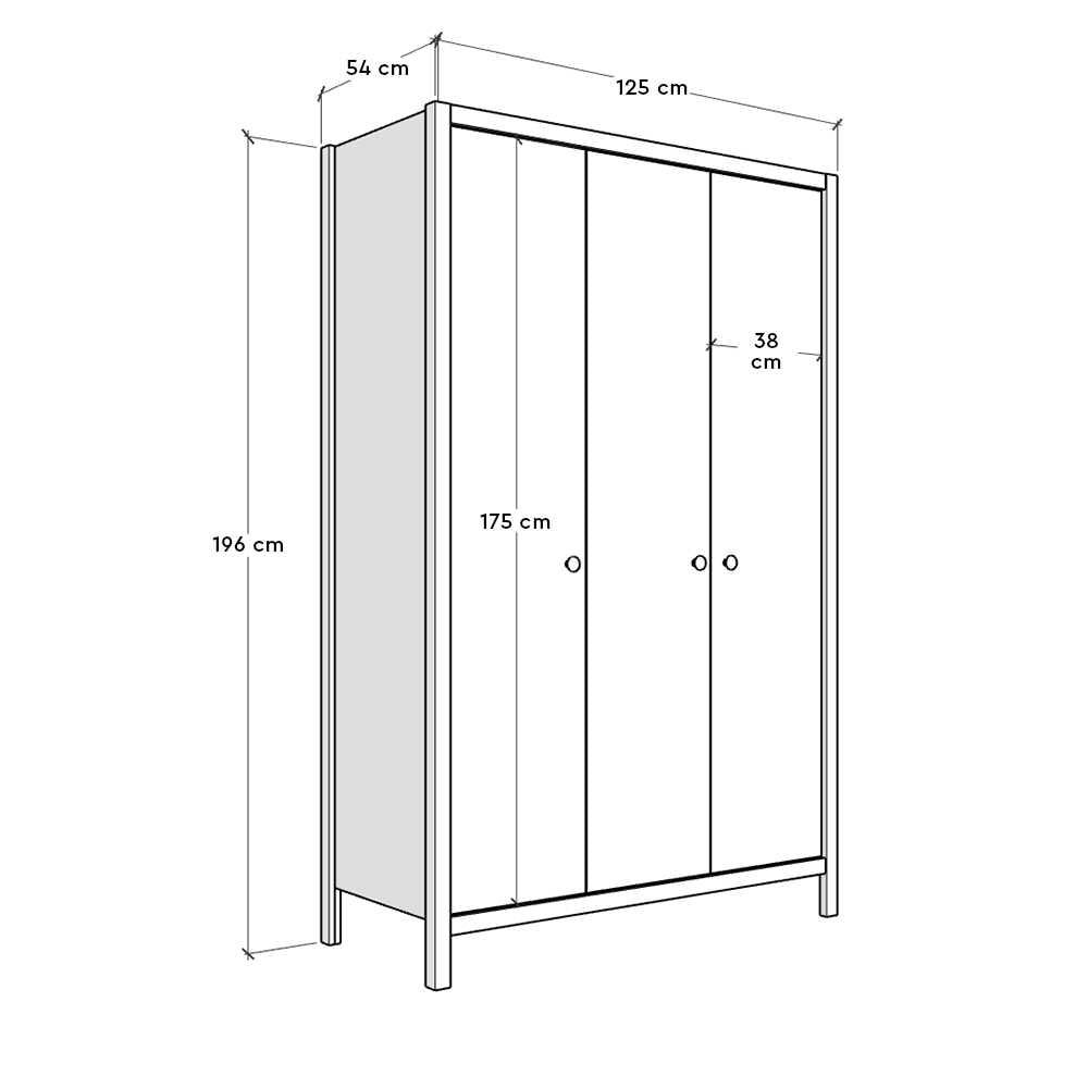 Dulap Haine MDF GRD-993-BB-3 Home Collection® Rustic, cu 3 usi si umarase, 6 rafturi, Alb, 125x196x54 cm
