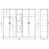 Dulap Luna cu 5 usi si oglinda, 220x52x200 cm - Stejar