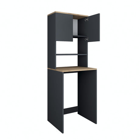 Dulap Masina De Spalat Kaser cu 2 Usi si 3 Rafturi, Antracit, 65x183x60 cm