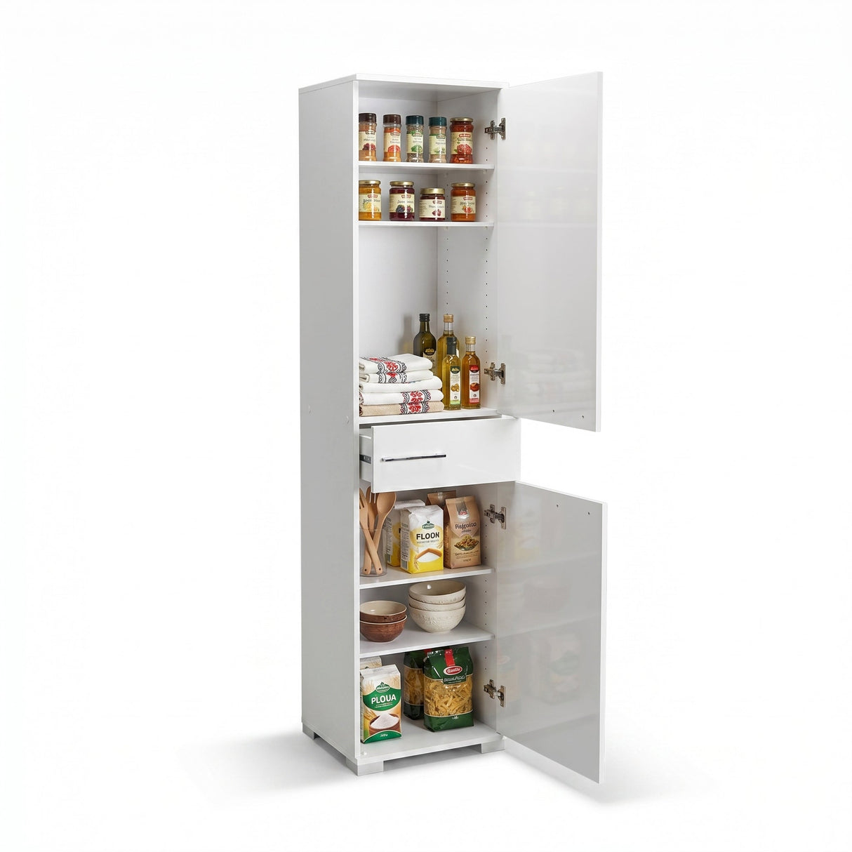 Dulap Multifunctional ADR-421-PP-1 Home Collection® Diamond, 2 usi, 1 sertar, Alb Lucios, 45x187x40 cm