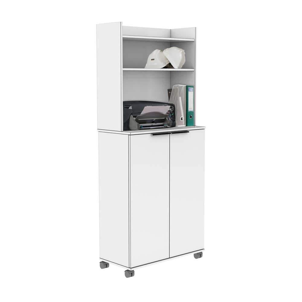 Dulap Multifunctional ADR-470-PP-1 Home Collection® Diamond, 2 usi, 6 rafturi, cu rotile, Alb Lucios, 73x172x36 cm