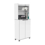 Dulap Multifunctional ADR-470-PP-1 Home Collection® Diamond, 2 usi, 6 rafturi, cu rotile, Alb Lucios, 73x172x36 cm