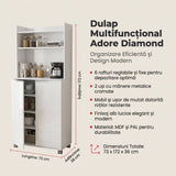 Dulap Multifunctional ADR-470-PP-1 Home Collection® Diamond, 2 usi, 6 rafturi, cu rotile, Alb Lucios, 73x172x36 cm