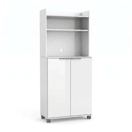 Dulap Multifunctional ADR-470-PP-1 Home Collection® Diamond, 2 usi, 6 rafturi, cu rotile, Alb Lucios, 73x172x36 cm