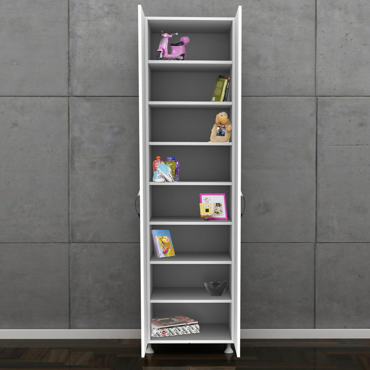 Dulap multifunctional Adore Diamond, 8 rafturi, 2 Usi, Alb 50x181x37 Cm | SKU: A2622