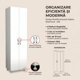 Dulap multifunctional A2622 Home Collection® Diamond, 8 rafturi, 2 Usi, Alb, 50x181x37 cm