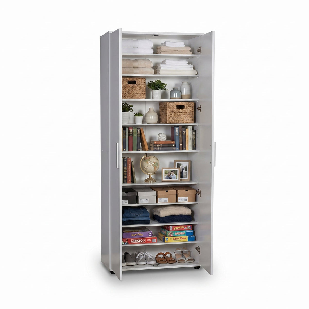 Dulap Multifunctional Adore Porto, 2 usi, 8 rafturi, Alb, 76 x 187 x 36 cm | SKU: SHC-529-BB-2