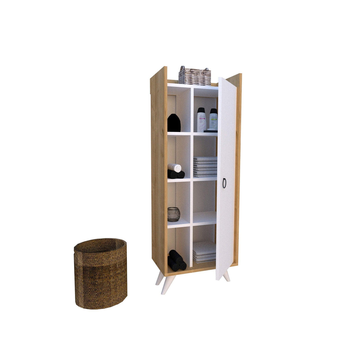 Dulap Multifunctional Ilgım cu Usa si 3 rafturi Stejar, 50 x 32 x 140 cm