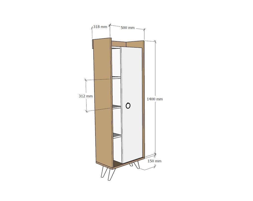 Dulap Multifunctional Ilgım cu Usa si 3 rafturi, Stejar, 50x32x140 cm