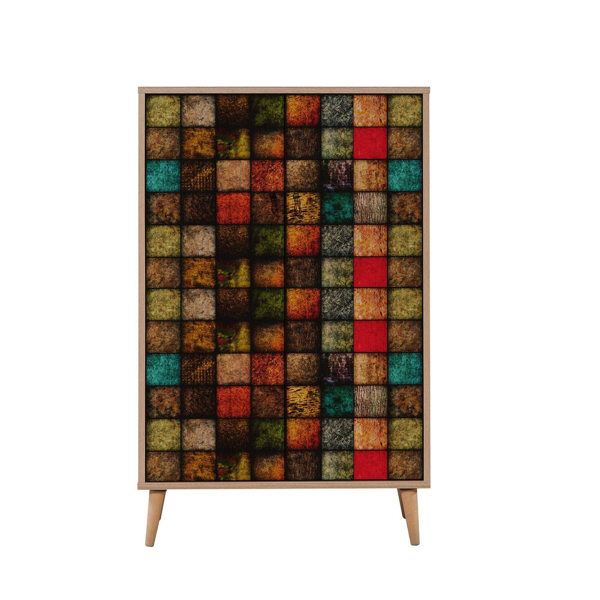 Dulap Multifunctional Multibox cu 2 usi, Stejar / Multicolor, 80x36x127 cm