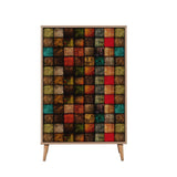 Dulap Multifunctional Multibox cu 2 usi, Stejar / Multicolor, 80x36x127 cm