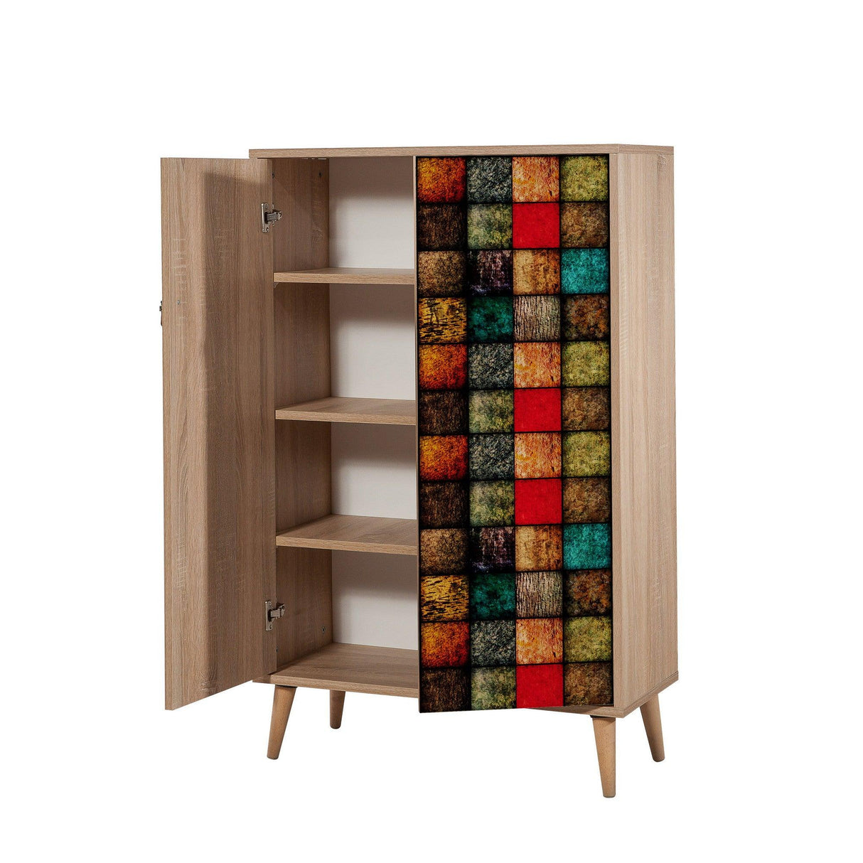 Dulap Multifunctional Multibox cu 2 usi, Stejar / Multicolor, 80x36x127 cm