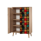Dulap Multifunctional Multibox cu 2 usi, Stejar / Multicolor, 80x36x127 cm