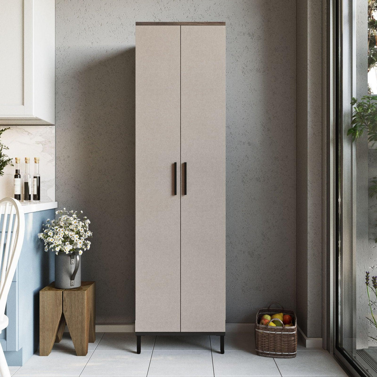 Dulap Multifunctional Rime cu 2 usi si 5 rafturi, Maro, 50x184x36 cm
