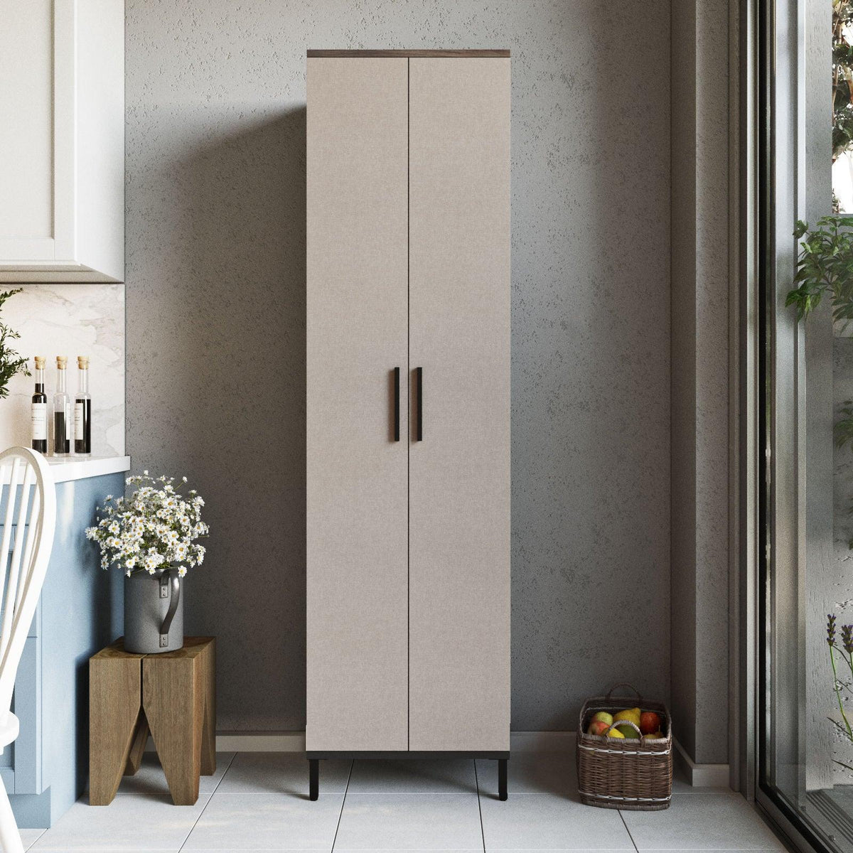 Dulap Multifunctional Rime cu 2 usi si 5 rafturi, Maro, 50 x 184 x 36 cm