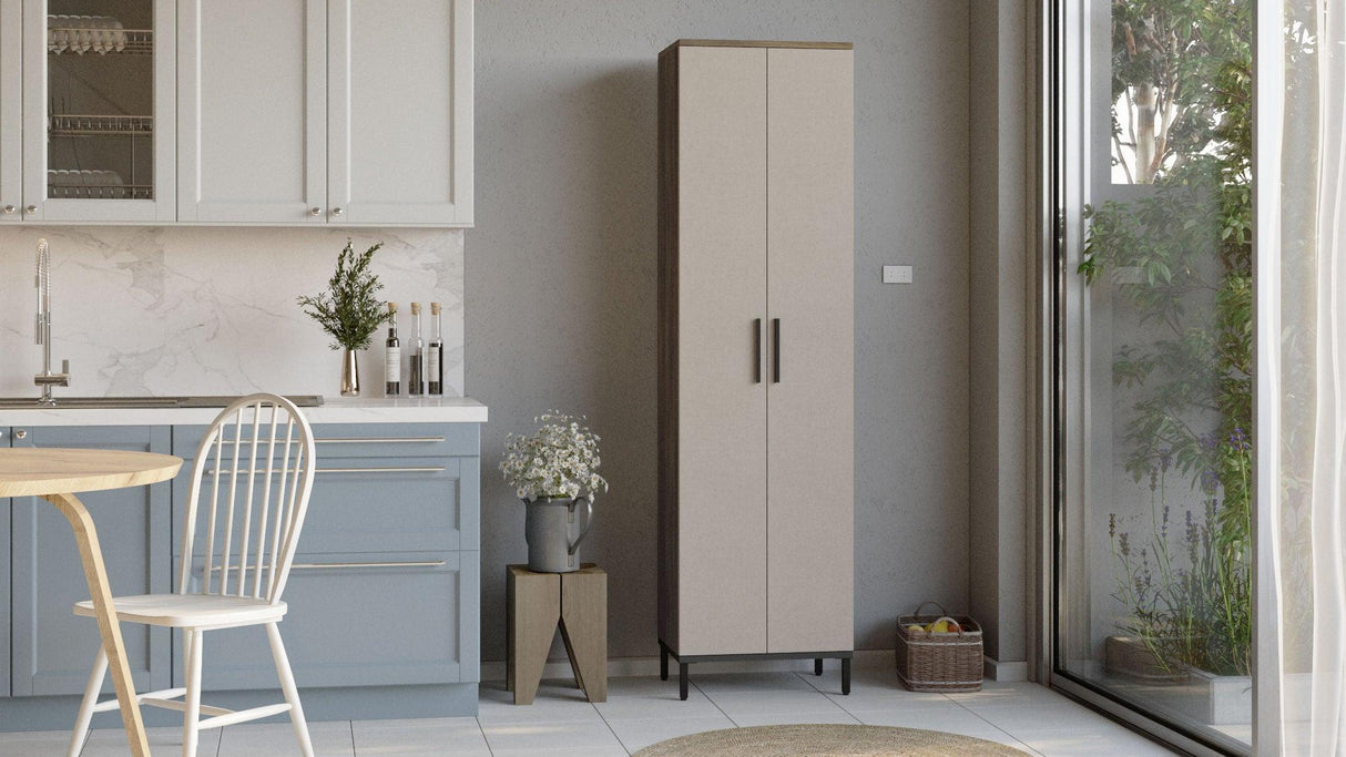 Dulap Multifunctional Rime cu 2 usi si 5 rafturi, Maro, 50x184x36 cm