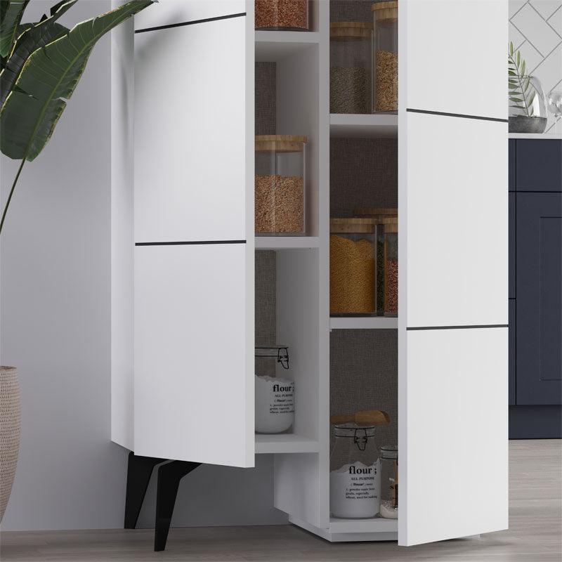 Dulap multifunctional Romane cu 2 usi, Alb - Natural, 63x38x155 cm - Alb