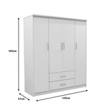 Dulap Olympus cu 4 usi si sertare, Alb - Stejar, 159x57x183 cm - Alb