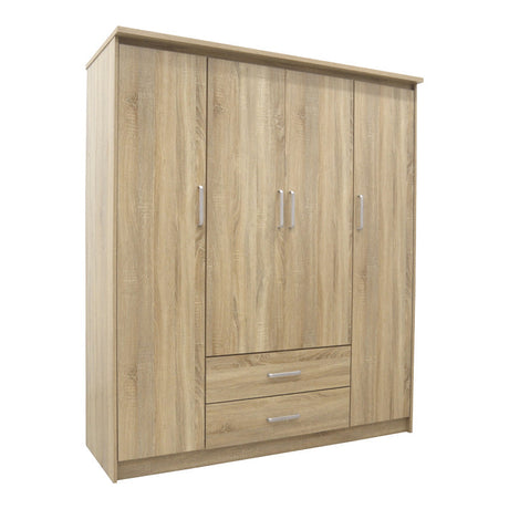 Dulap Olympus cu 4 usi si sertare, Alb - Stejar, 159x57x183 cm