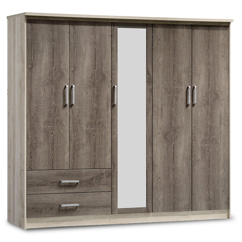Dulap Olympus cu 5 usi si sertare cu oglinda, 198x57x183 cm - Dulap Olympus cu 5 usi si sertare cu oglinda, 198x57x183 cm - 123-000024