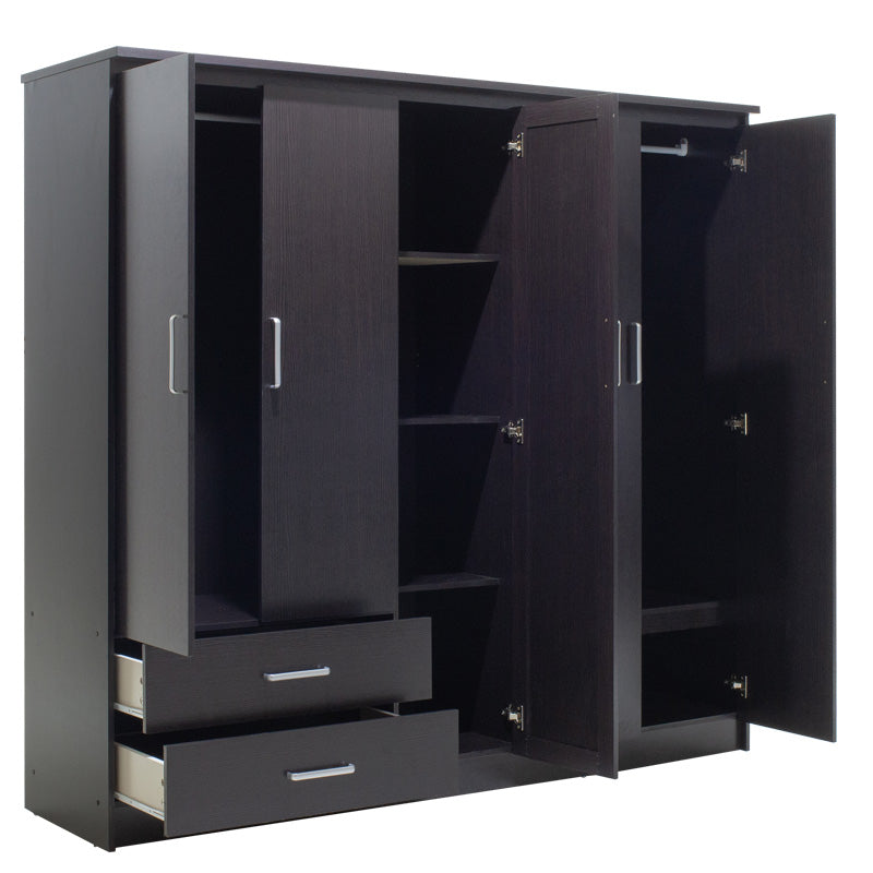 Dulap Olympus cu 5 usi si sertare cu oglinda, 198x57x183 cm - Nuc