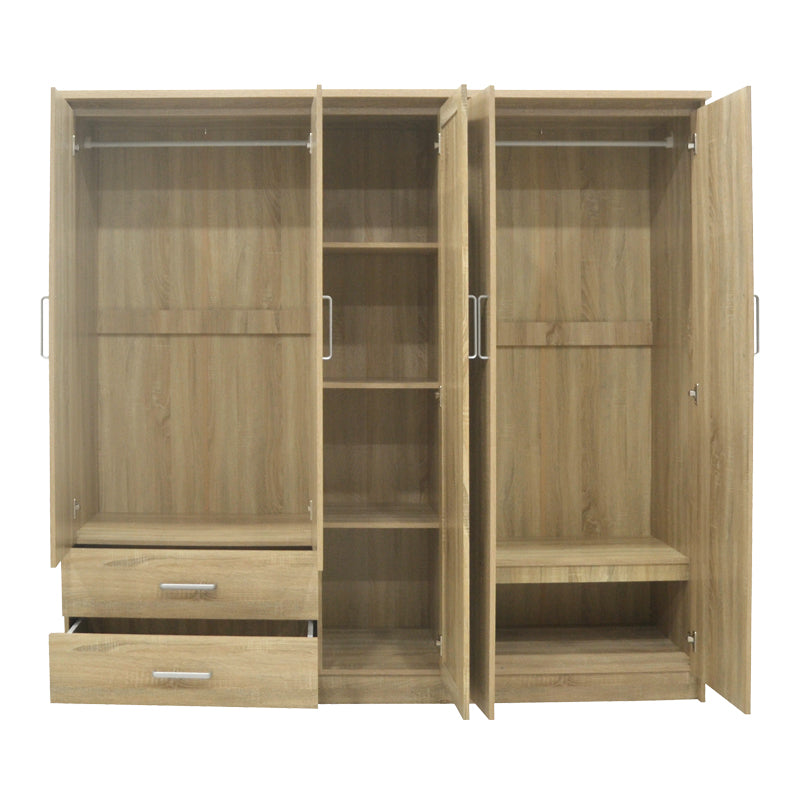 Dulap Olympus cu 5 usi si sertare cu oglinda, 198x57x183 cm - Stejar