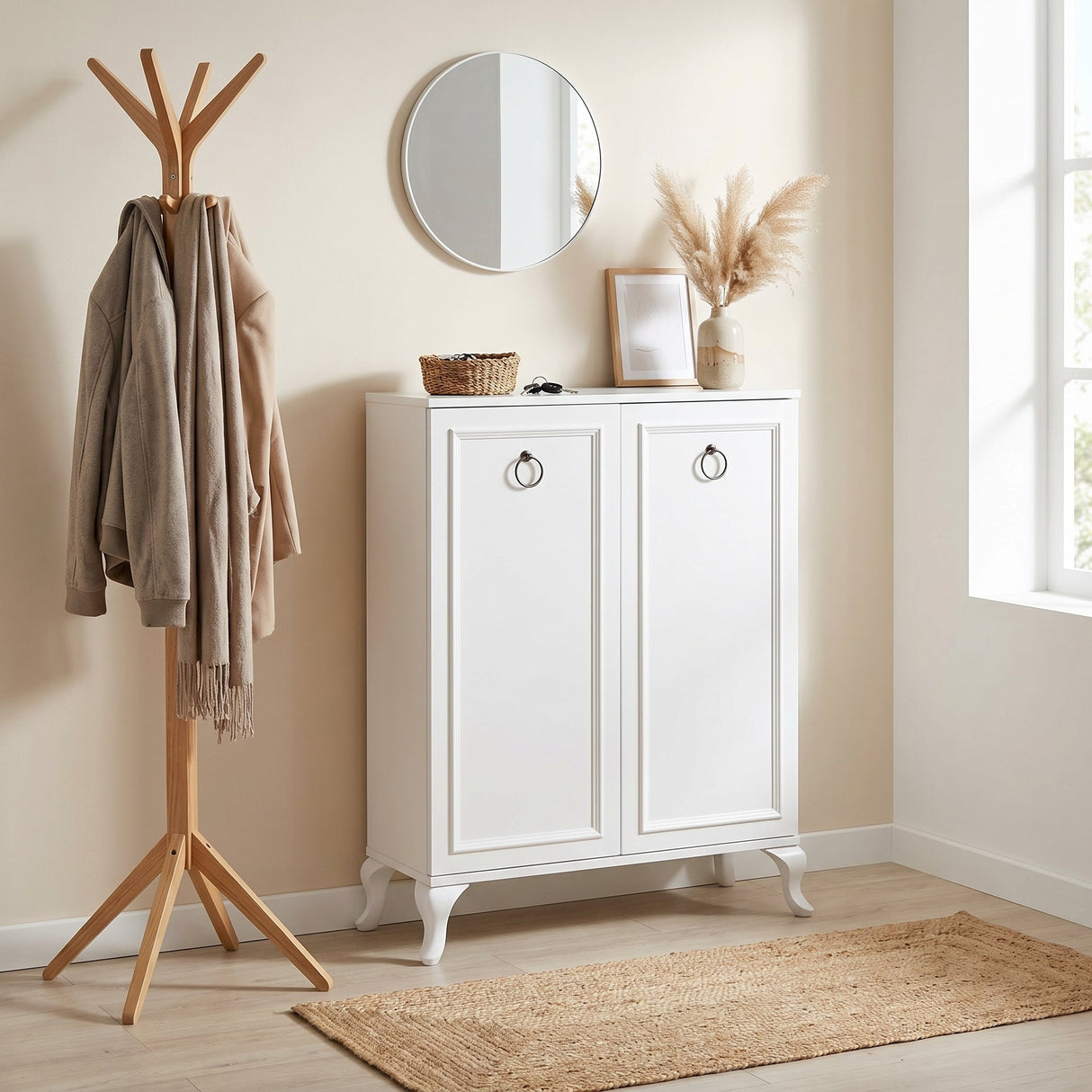 Dulap Pantofi SHC-1020-DD-1 Home Collection® Country, 2 usi Lake Alb, 5 rafturi, 80x108x34 cm