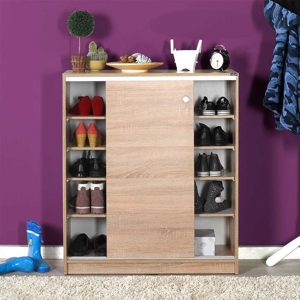 Dulap Pantofi ADR-322-BB-1 Home Collection® Diamond, 2 usi glisante, 5 rafturi, Alb - Natur, 91x105x37 cm - Natur | SKU: ADR-322-SS-1