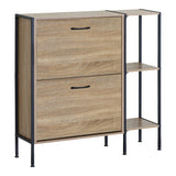 Dulap pentru pantofi pentru 12 perechi Karleva, Stejar cu metal, negru, 88x24x87 cm