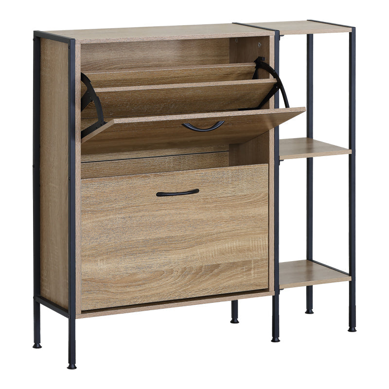Dulap pentru pantofi pentru 12 perechi Karleva, Stejar cu metal, negru, 88x24x87 cm