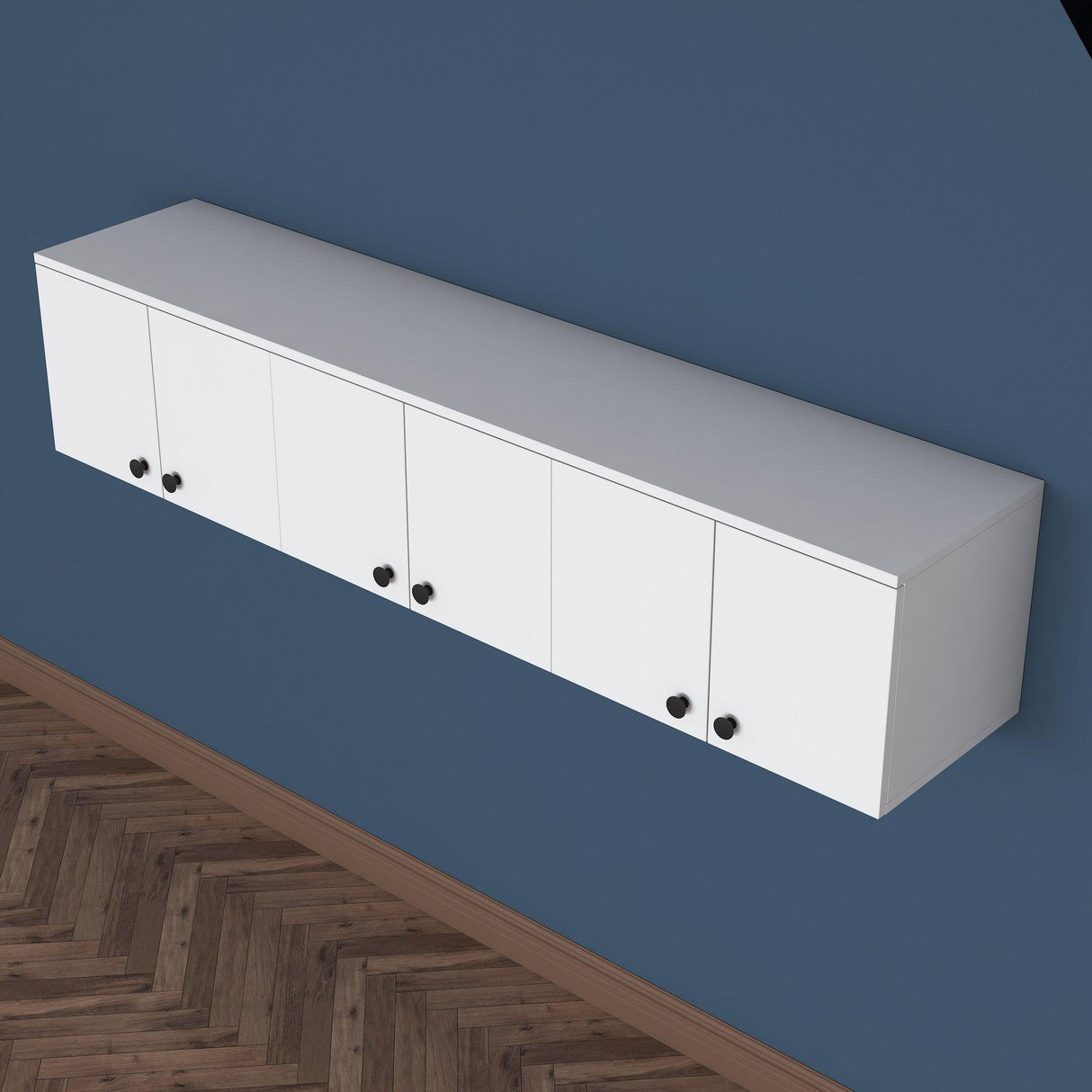 Dulap suspendat 6 usi Svensson, Alb - Nuc Alb, 180x44x38 cm - Alb