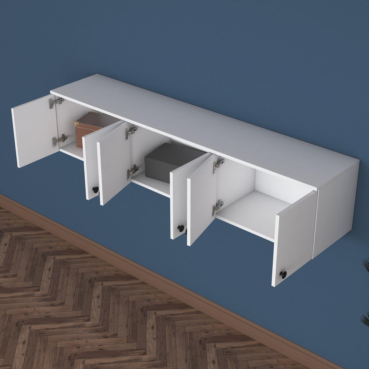 Dulap suspendat 6 usi Svensson, Alb - Nuc Alb, 180x44x38 cm - Alb
