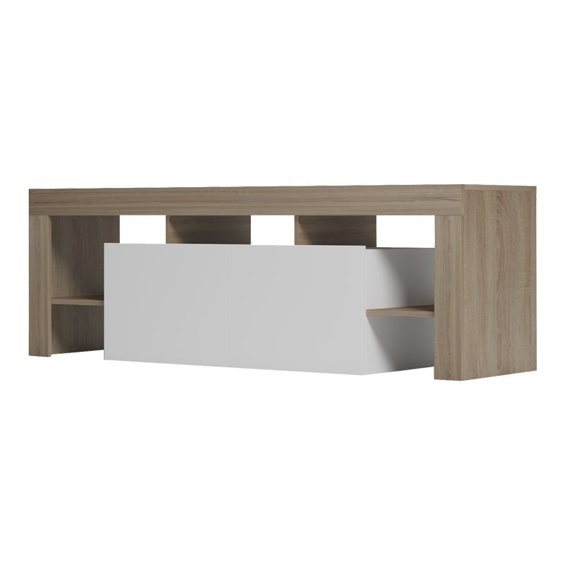 Dulap TV cu funcție de depozitare Liner, Modern, Lemn, Sonoma-Alb, 150x40x50 cm