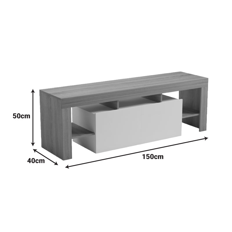 Dulap TV cu funcție de depozitare Liner, Modern, Lemn, Sonoma-Alb, 150x40x50 cm