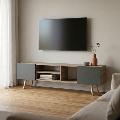 Dulap TV cu rafturi Osclo, Modern, Lemn, Sonoma-Antracit, 160x30x54 cm