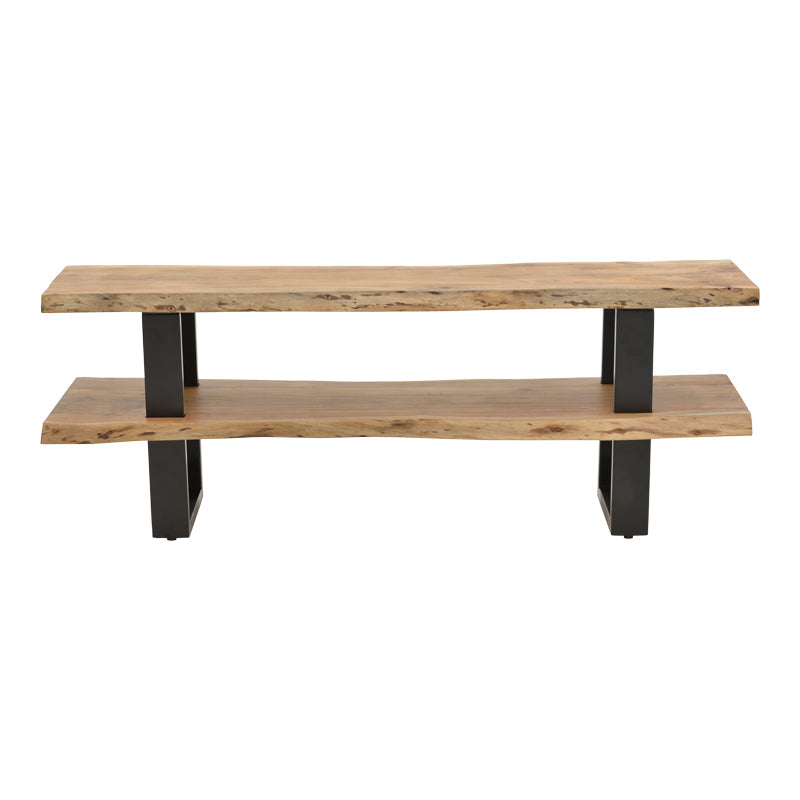 Dulap TV cu spatiu de depozitare Fuji, Lemn masiv de acacia, Natur, 140x40x52 cm