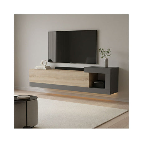 Dulap TV de perete cu montare Flato, Lemn, Sonoma-Antracit, 150x29x38 cm