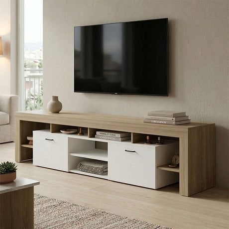 Dulap TV multifunctional Sonoma-White, Modern, Pal, 210x40x50 cm
