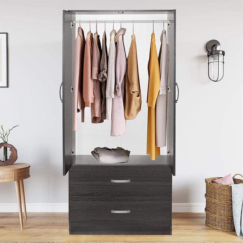 Dulap Zelia cu 2 usi si sertare, 79x42x180 cm - Negru
