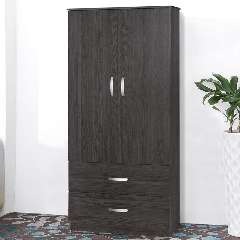 Dulap Zelia cu 2 usi si sertare, 79x42x180 cm - Negru
